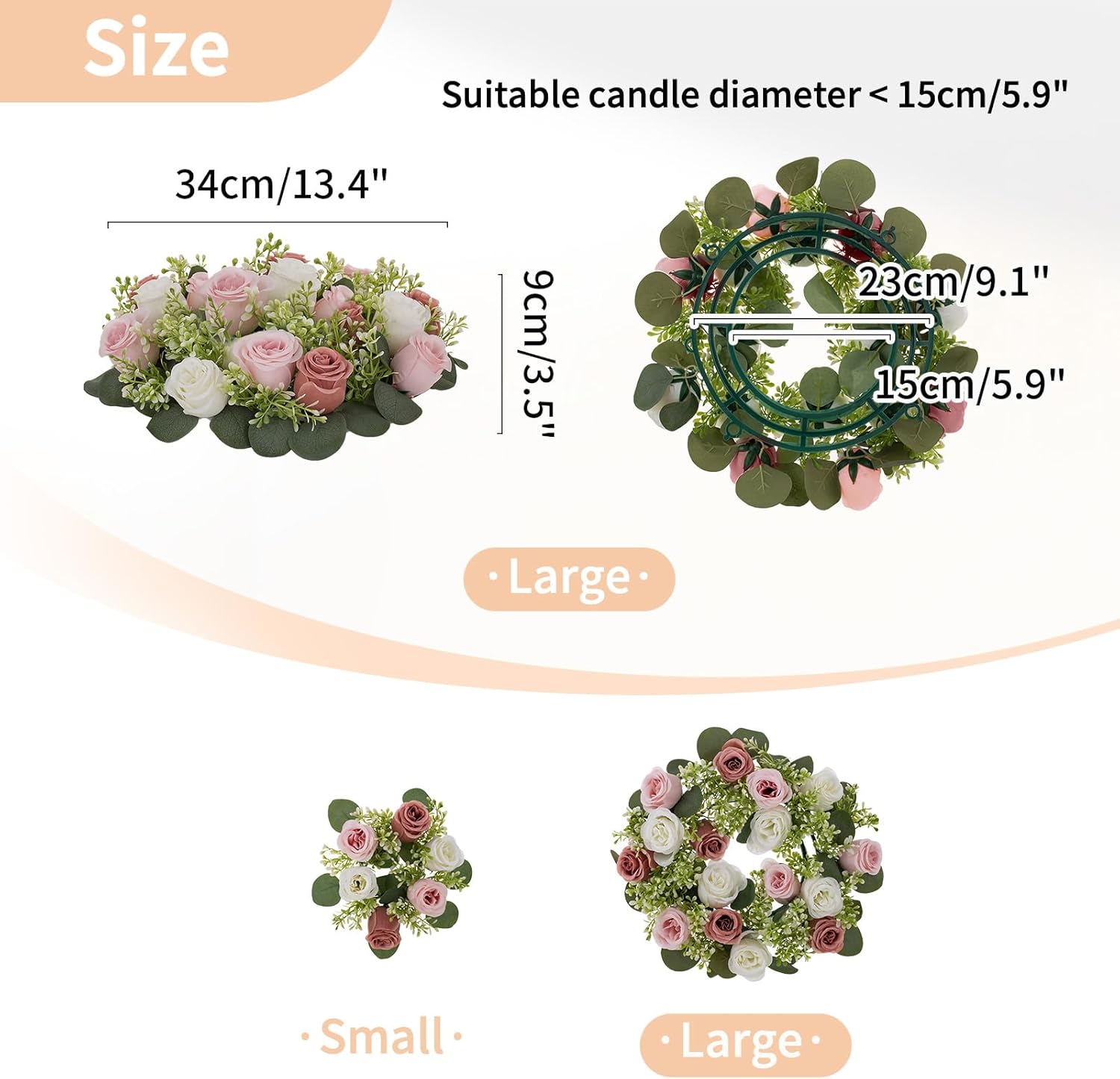 NUPTIO Candle Rings | 13.4 Inch Crimson & White Flower Rose Wreaths for Weddings & Christmas Decor - 2 Pcs