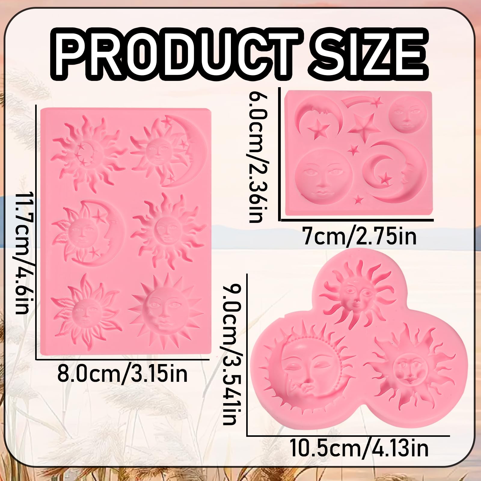 ICNYEKl Sun and Moon Face Cake Decoration Fondant Mold 3 Pcs, Greek Mythology Various Chocolate Silicone Molds, for Candy, Biscuits, Mousse, Kitchen Baking, Cupcake Toppers, Modeling Clay, Plaster