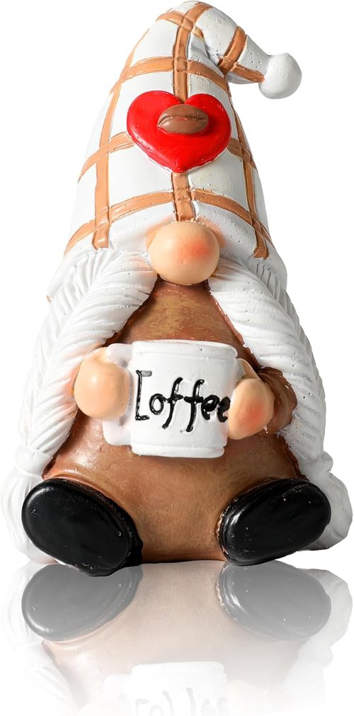 iStatue Hand-Painted Resin Swedish Gnome Figurine - Female Coffee Lover Decor for Kitchen Counter