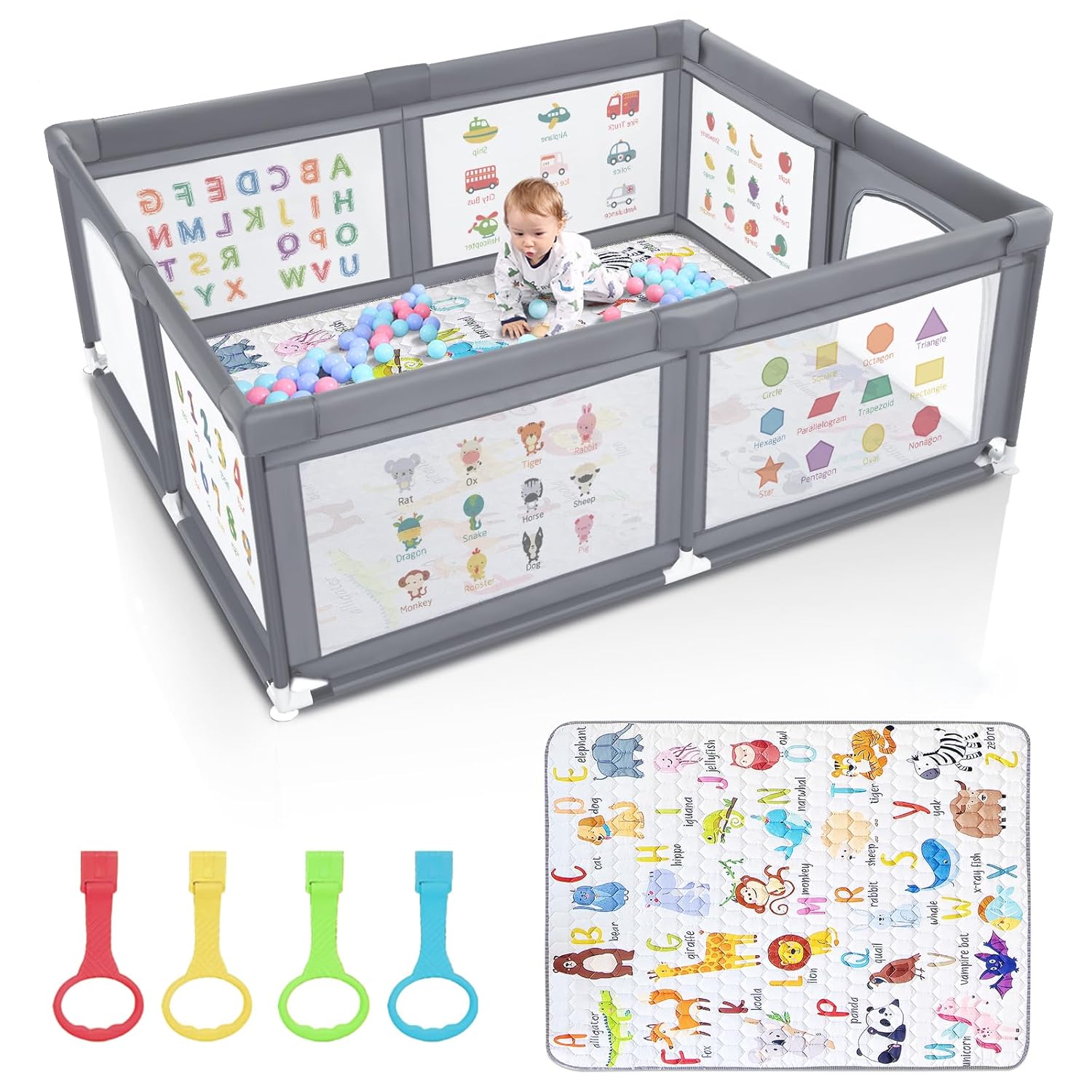 Premium Baby Playpen - Extra Large 71x60 Inches Activity Center with Mat & Safety Gate