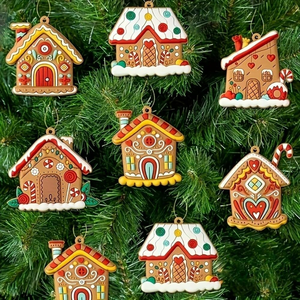Skiennix Gingerbread House Ornaments - Rustic Farmhouse Decor | 6-Piece Set for Holiday Parties