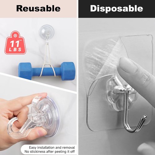 ANDGOO Large Suction Cup Hooks - Heavy Duty Removable Shower Hooks for Towel & Robe | Clear, 4 Pack