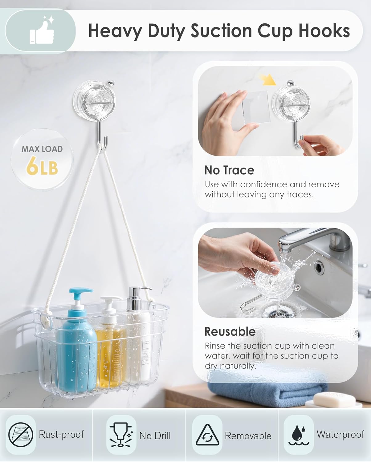 Upgrade Suction Cup Hooks by [Brand Name] - Heavy Duty Clear Towel Hooks for Bathroom | 4 Pack