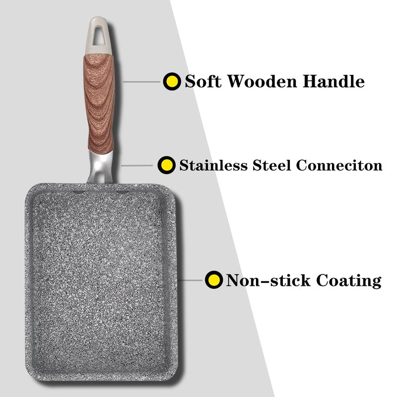 Paweiya Tamagoyaki Pan Set with Lid, Japanese Omelette Pan Nonstick, Square Japanese Egg Pan, 7"×5" Grey