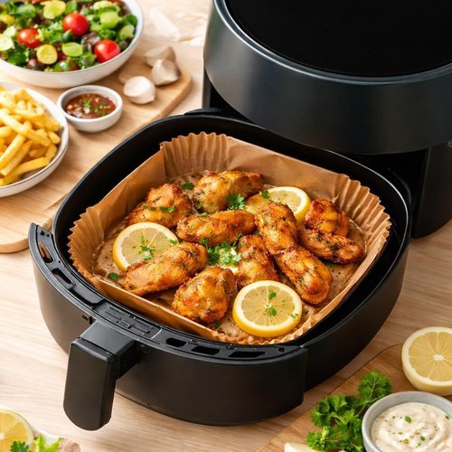Disposable Air Fryer Parchment Liners - 50 Count Nonstick Inserts to Prevent Sticking & Grease