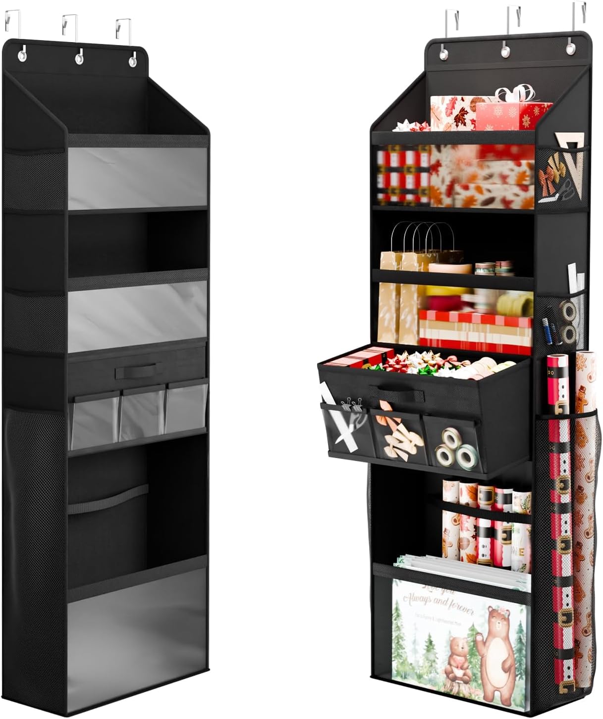 Skiennix Over Door Gift Wrapping Organizer - Multi-Purpose Storage with Removable Drawer & Side Pockets