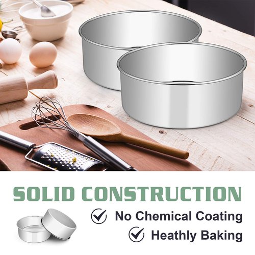 E-far 9½ x 3 Inch Round Cake Pans, Stainless Steel Deep Cake Baking Pan Tin for Birthday Wedding Party Chiffon Cheesecake, Healthy & Non-Toxic, Straight Side & Dishwasher Safe - Set of 2