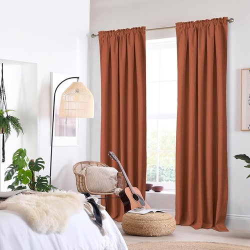 100% Blackout Shield Blackout Curtains - Thermal Insulated Rod Pocket Drapes | 50W x 108L, Orange, 2 Panels Set