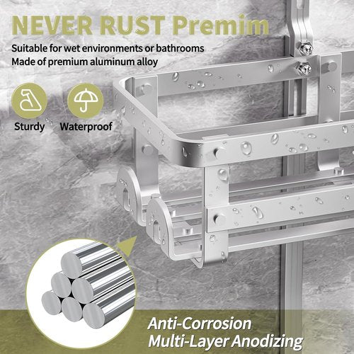 GAOKASE Aluminum Shower Caddy | Rustproof Hanging Organizer with 4 Levels & 10 Hooks - Silver