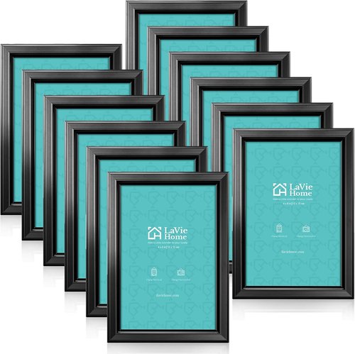 LaVie Home 4x6 Picture Frames - Classic Black Photo Frames with High Definition Glass | Set of 12 for Wall & Table Display