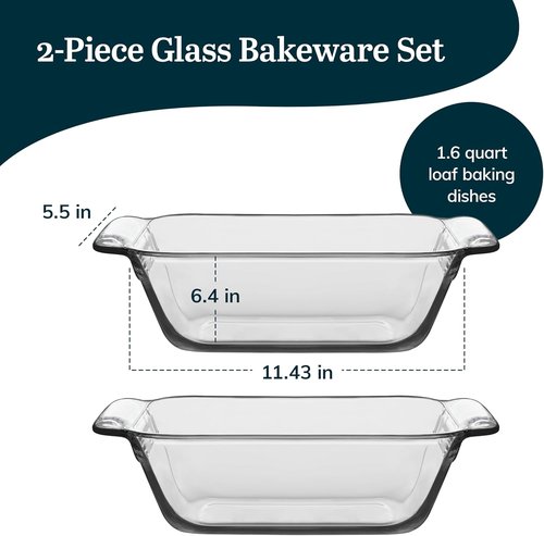 Libbey Baker’s Premium Glass Baking Dish Set - 2 Piece Stackable Bakeware for Bread, Cakes & Meatloaf