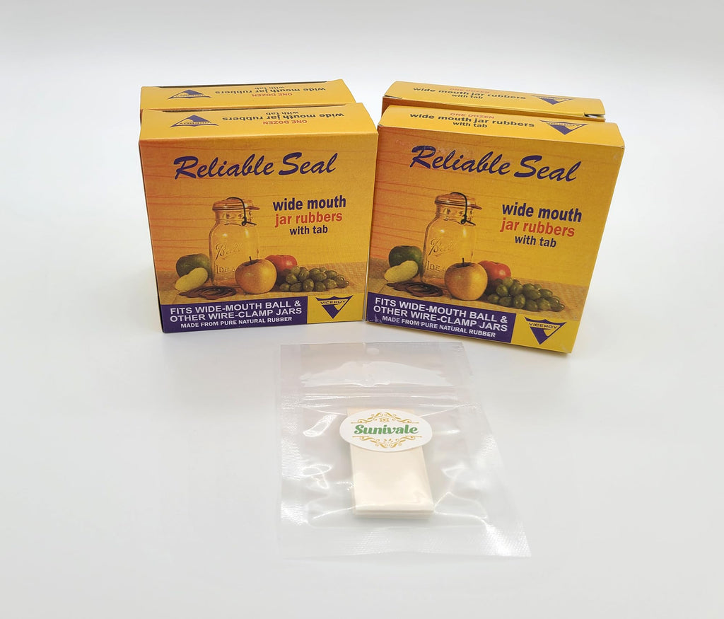 Canning Jar Seal Bundle Includes 48 Wide Mouth Viceroy Jar Rubbers With Tab and 48 Dissolvable Sunivale Jar Labels Replacement Jar Seals for Old Style Canning Jars Natural Rubber Rings
