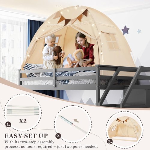 Lanabuna Full Size Bed Tent Canopy, Kids Play Tent with Flags & Star Lights, Canopy on Bed Privacy Space Sleeping Blackout Tents, Indoor Breathable Portable & Foldable, XL-Large Cream Tassels Style