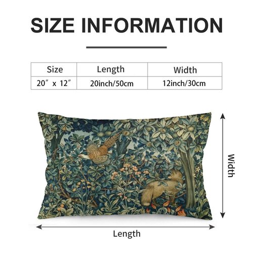 Greenery Forest Animals Pheasant Fox Green Floral William Morris Throw Pillow Covers 12x20 Inch Aesthetic Pillow Velvet Decorative Pillowcase Home Decor Living Room Cushion Case for Bed Sofa Couch
