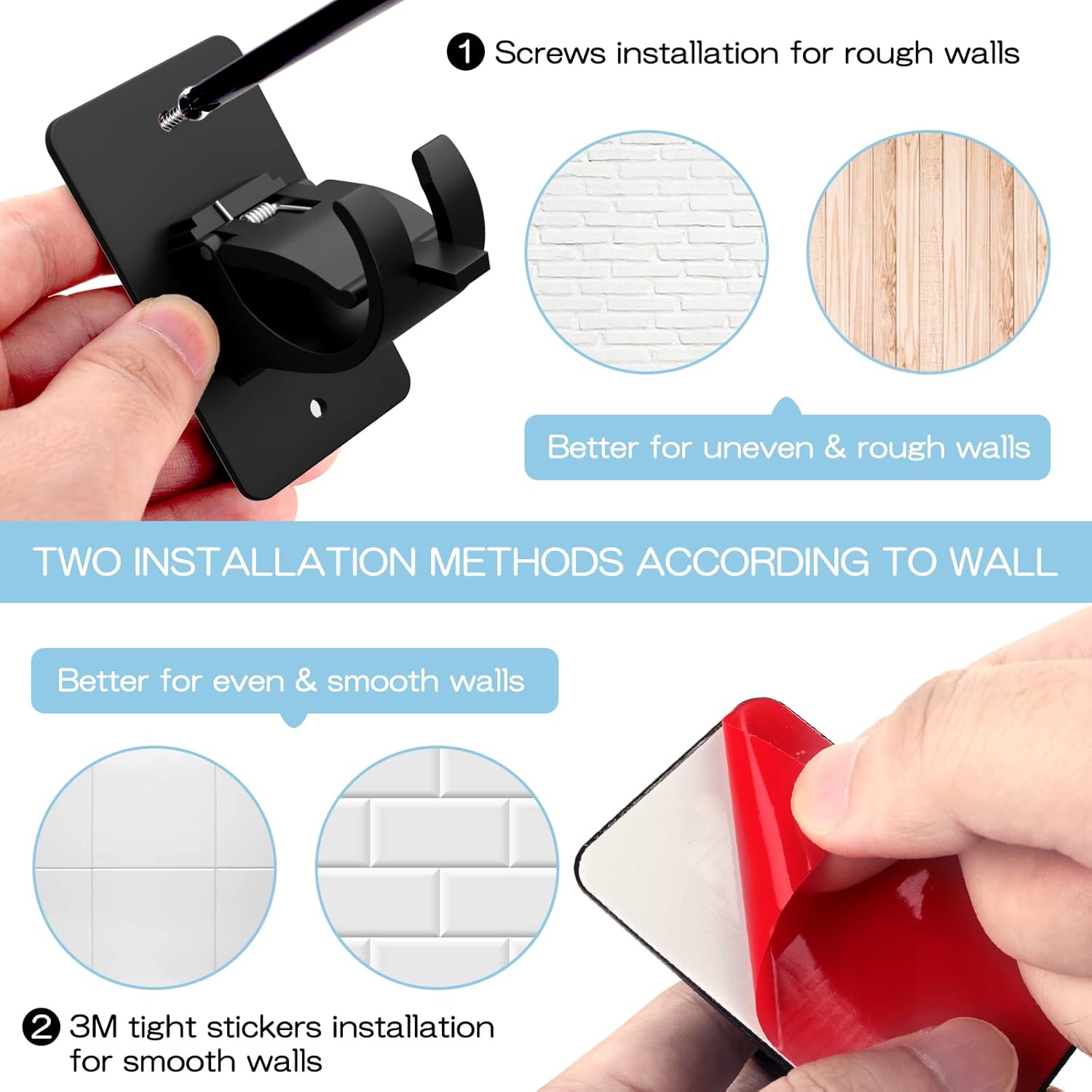 Skiennix Self-Adhesive Curtain Rod Brackets - No Drill, Universal Holders for Home | Black, 2 Pieces