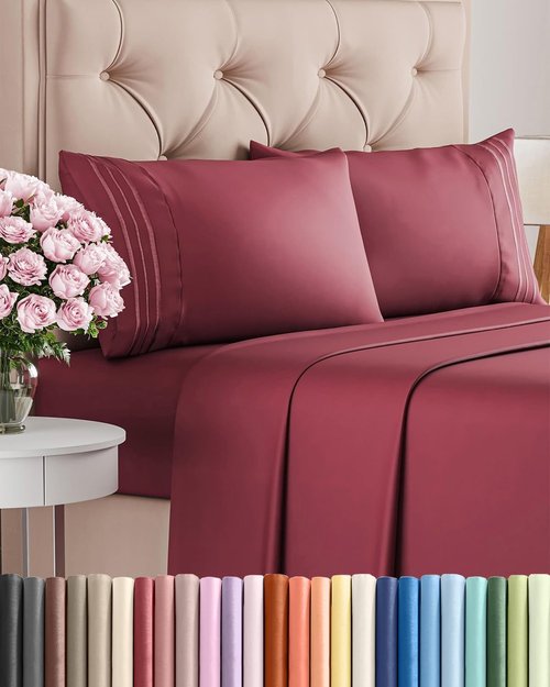 King Size 4 Piece Sheet Set - Ultra-Soft Cooling Bed Sheets for Luxurious Comfort - Deep Pockets, Wrinkle-Free - Oeko-Tex Certified - Burgundy