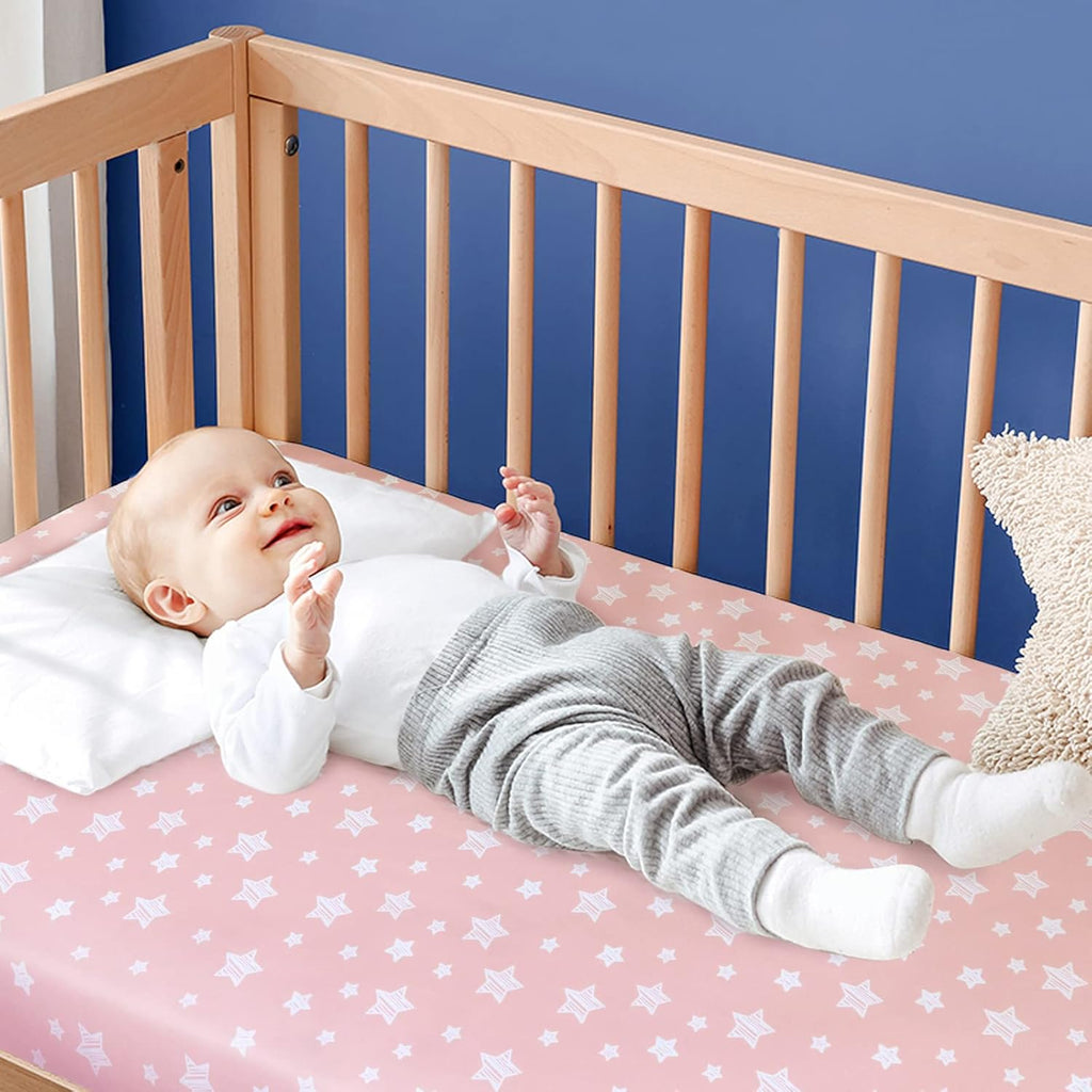 Skiennix Fitted Crib Sheets - Soft & Breathable 4-Pack for Standard Size Cribs | Pink Baby Gift Set