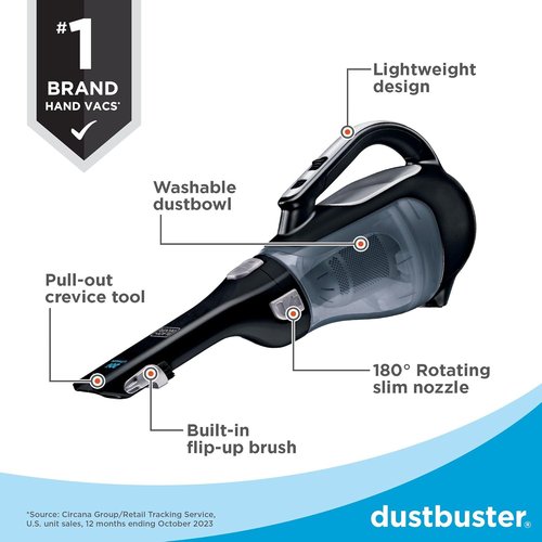BLACK+DECKER 20V Cordless Hand Vacuum - Powerful Suction with Extendable Crevice Tool & Flip-Up Brush