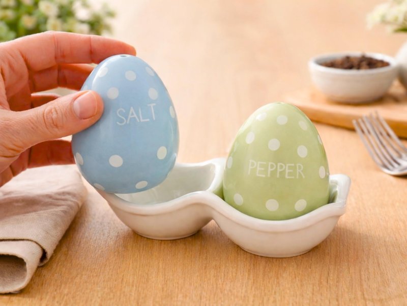 The Bridge Collection 4" Polka Dotted Egg Salt and Pepper Shaker Set - 3 Piece Set - Easter Kitchen Items - Fun Salt and Pepper Shakers for Home Decor