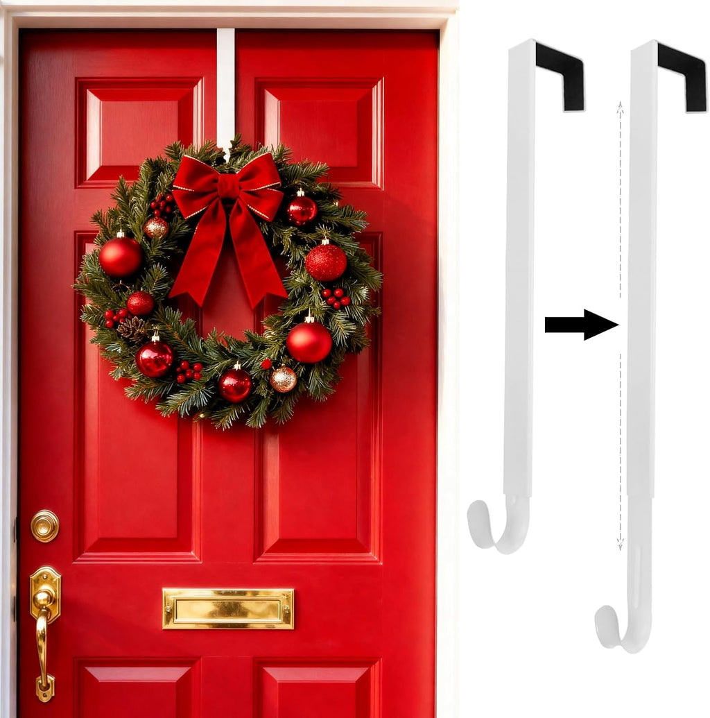 Regine Switzerland Wreath Hanger - Adjustable 15" to 25" for Christmas & Fall Decor | White