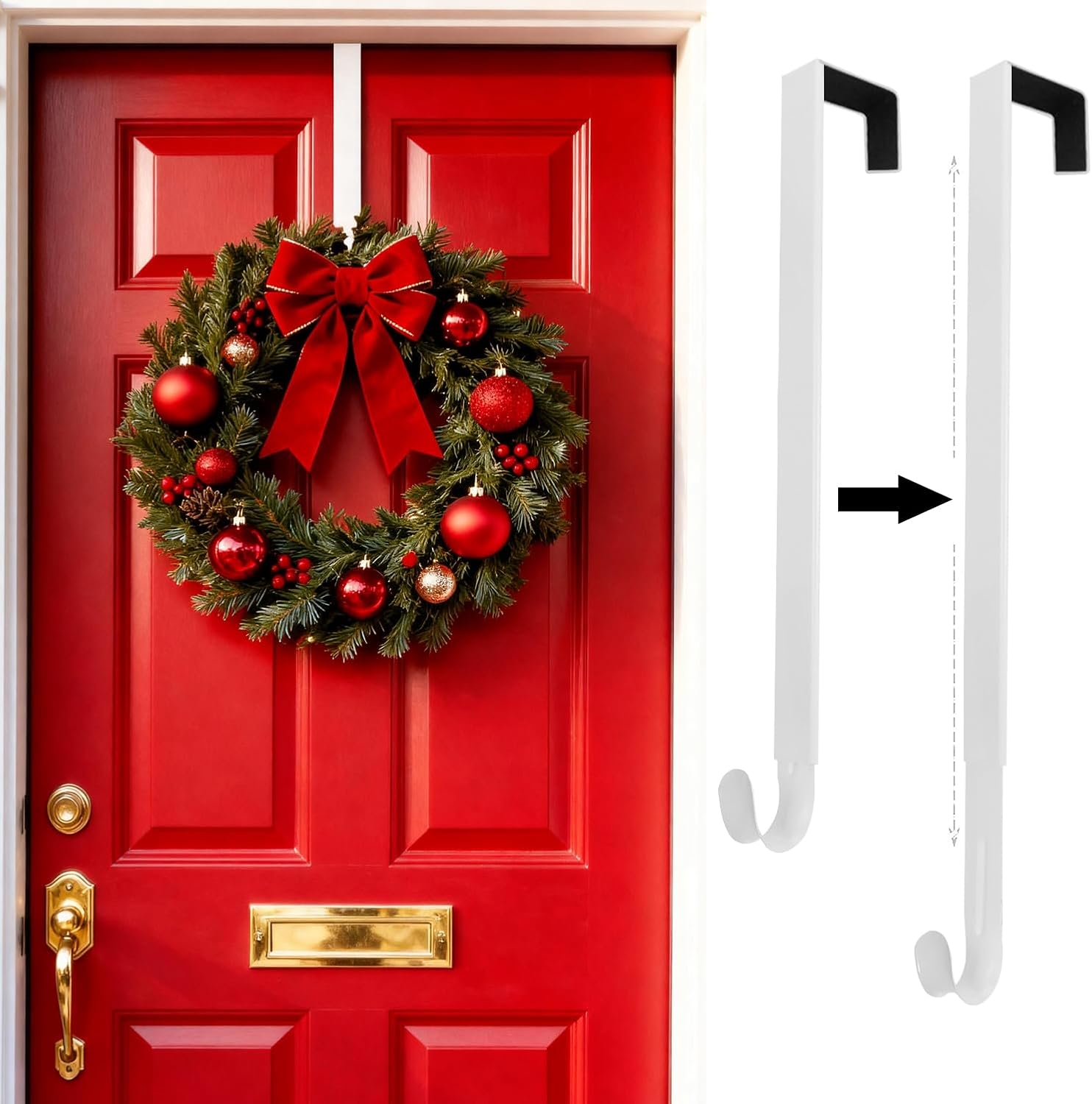 Regine Switzerland Wreath Hanger - Adjustable 15" to 25" for Christmas & Fall Decor | White