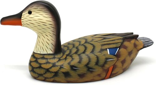 CVHOMEDECO Mallard Duck Decor - Hand Engraved & Painted Wood Figurine, 13 Inch, Brown Accent