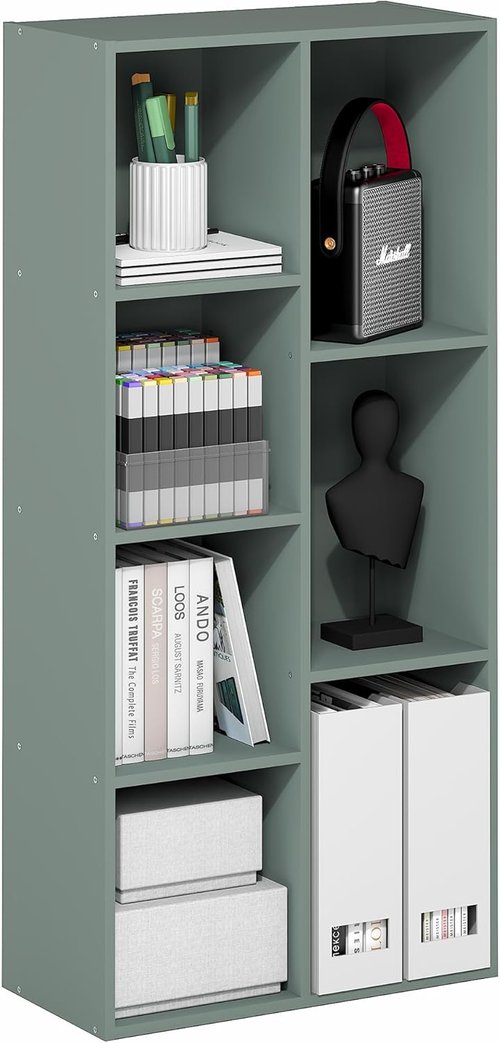 Furinno LUDER 7-Cube Bookshelf - Easy Assembly Open Shelves for Living Room & Home Office | Sage Green