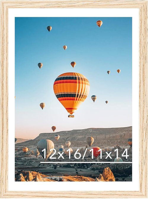 JCJMY 12x16 Picture Frame - Display 11x14 Photos with Mat or 12x16 Without Mat | Natural Wall Hanging Design