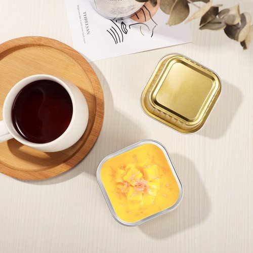EUSOAR Mini Baking Cups, 5oz 100pcs Gold Aluminum Foil Dessert Cups Ramekins with Lids Cake Pan Tin for Creme Brulee Pudding Pie Cheese, Cupcake Liners for Wedding Christmas Party