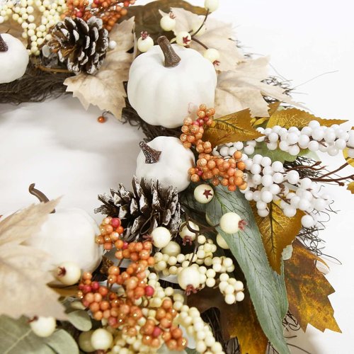 Fall Decor - 18-Inch Autumn Maple Leaf Pumpkin Wreath | Perfect for Thanksgiving & Halloween
