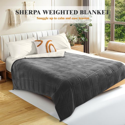 LBRO2M Weighted Blanket 20 lbs 60 X 80 Inches, Flannel Heavy Blanket with Glass Beads, Soft Thick Comfort Blankets for Adults Bed Heavy Blanket, Dark Gray