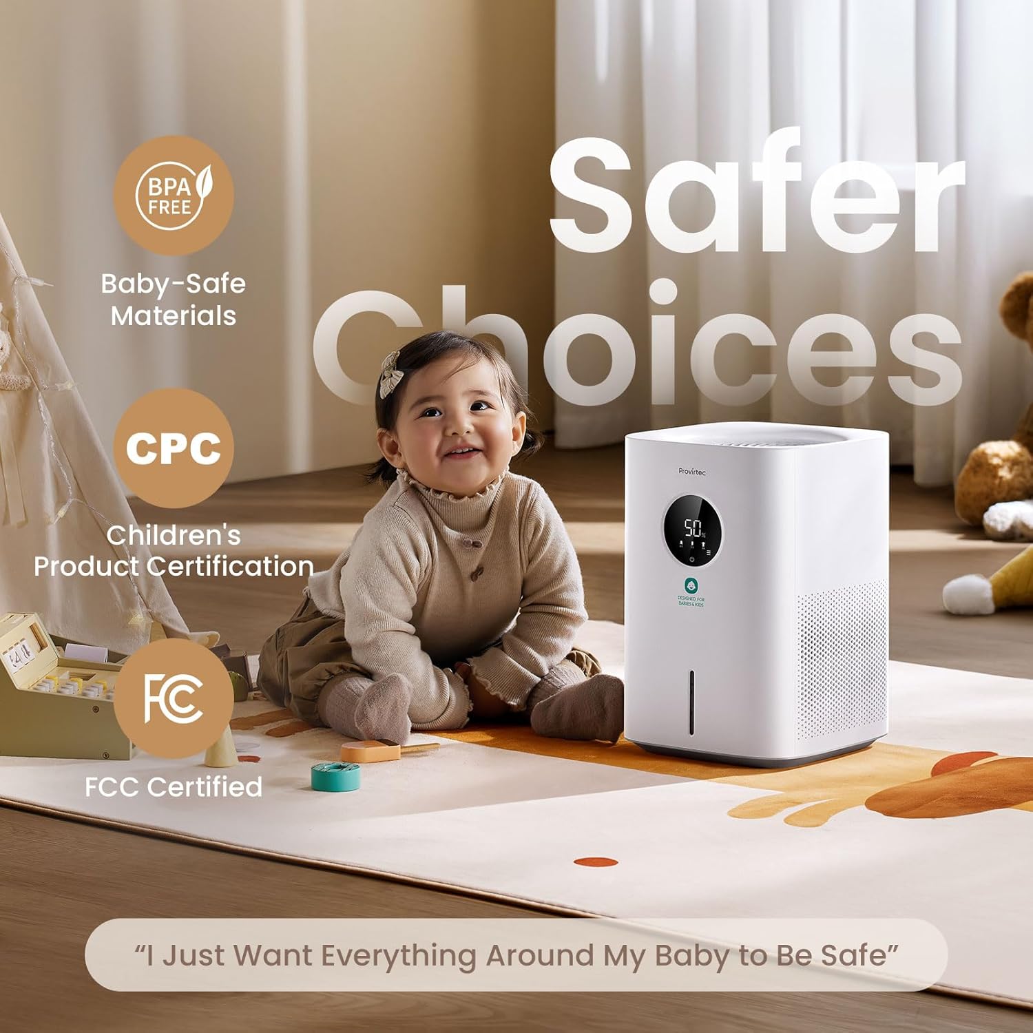 Provirtec Pro Baby Humidifier - Mist-Free, BPA-Free & Quiet 16dB | 4L Easy Clean Tank for Nursery