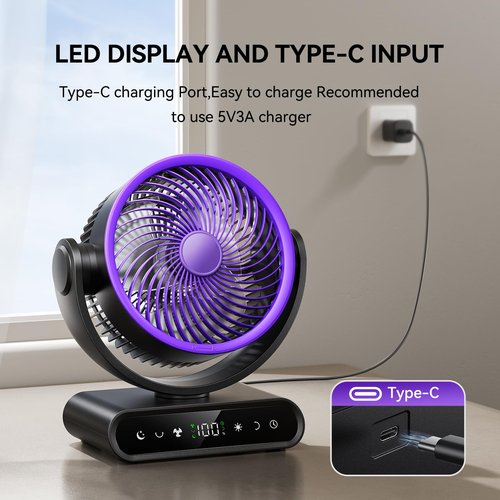Doublepow 40000mAh 9-Inch Rechargeable Fan,Portable Fans with Night Light,120° Oscillating Desk Fans with Remote,5 Speed,Strong Airflow,for Living Room,Home,Office,Camping (Black)