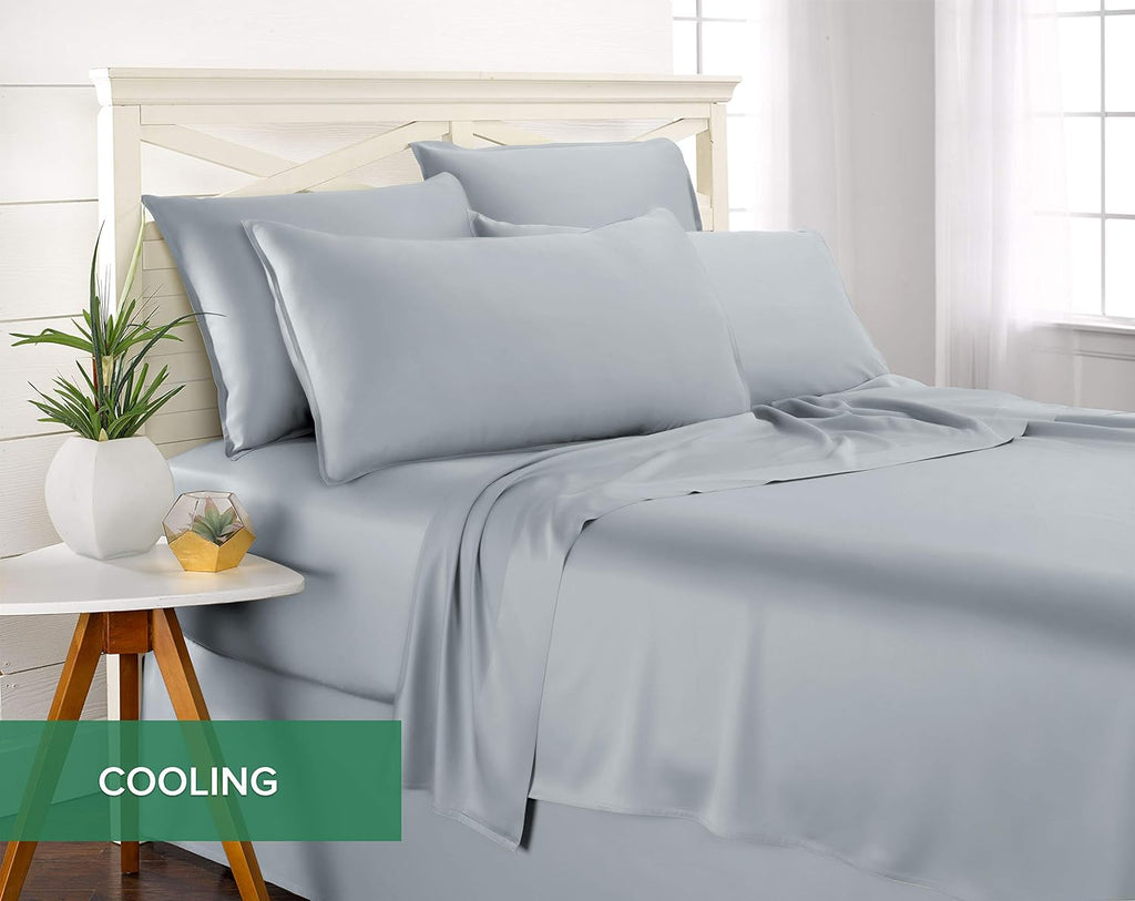 Pure Bamboo Split King Sheets - 100% Organic Viscose Bed Sheet Set, Soft & Cooling, 2 Fitted Sheets (Sterling Blue)