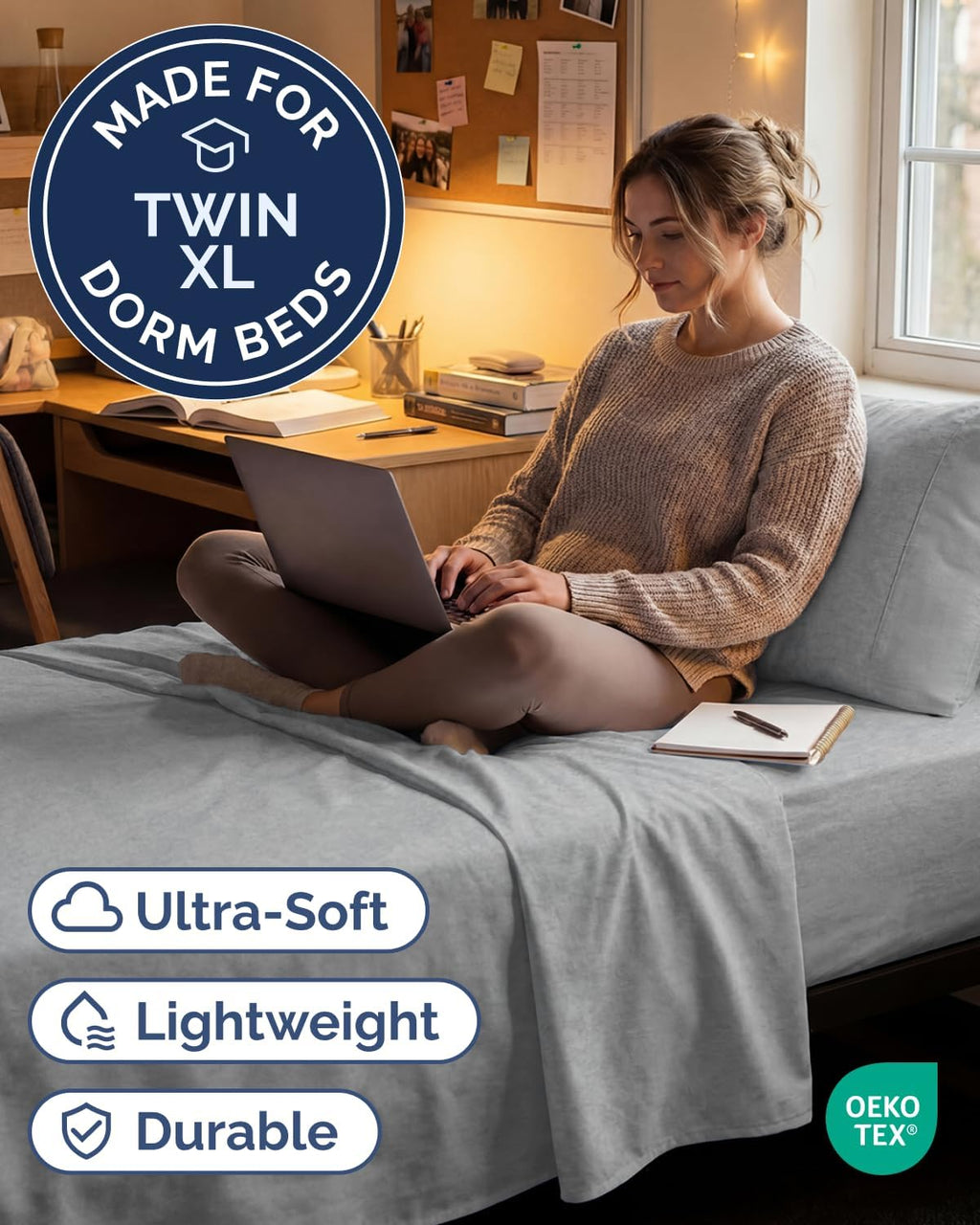 Skiennix Twin XL Sheet Set - Comfy Cooling Bed Sheets with Deep Pockets - Luxury Grey Bedding for All Ages