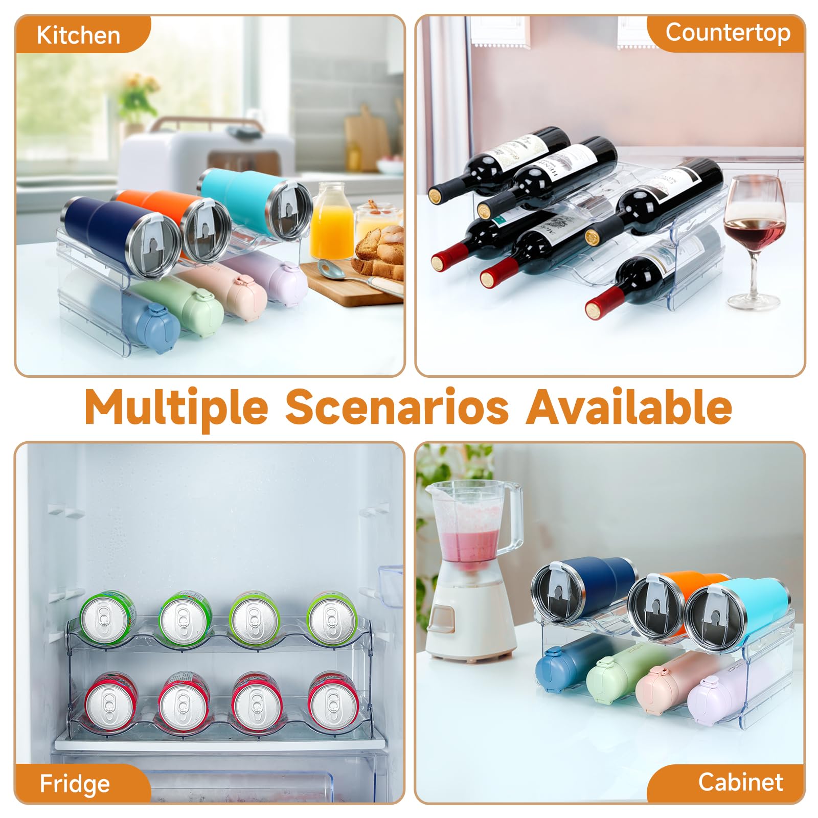 Stackable Water Bottle Organizer, SPOSPO Large Compartment Water Bottle Holder, 2 Tier Clear Water Bottle Organizer for Cabinet, Water Bottle Rack for Kitchen Organization and Storage - Hold 8 Bottles