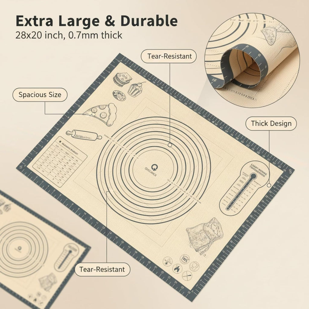 Silicone Baking Pastry Dough Mat - Extra Large 28x20 Inch Nonstick Kneading Board for Cookies & Pizza