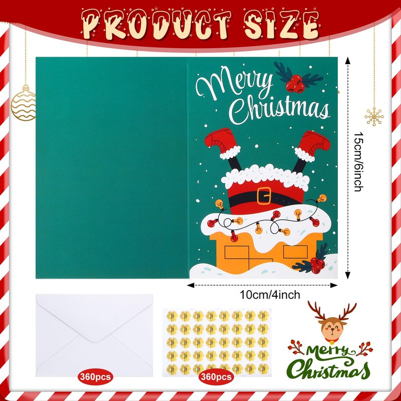 Fulmoon 360 Set Christmas Cards with Envelopes Stickers Blank Inside Christmas Cards Bulk Boxed Vintage Christmas Cards Boxed Christmas Cards Merry Christmas Cards with 360 Envelopes and Stickers