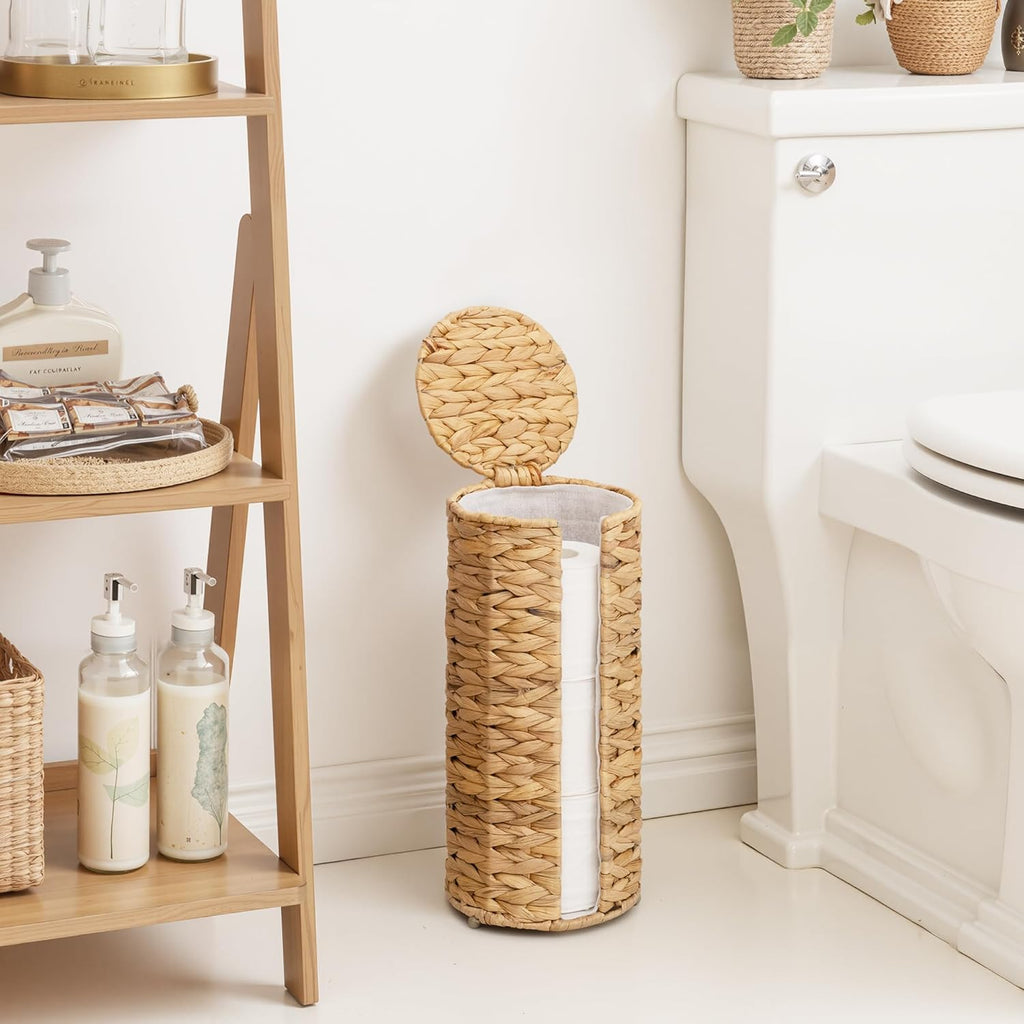 StorageWorks Toilet Paper Holder Stand - Free Standing Design with Built-in Cloth Lining | Holds 3 Rolls