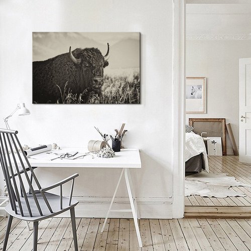 LevvArts - Animal Canvas Wall Art American Buffalo Portrait Painting on Canvas Wild Animal Artwork Sepia Photography Prints for Home Office Decoration Ready to Hang