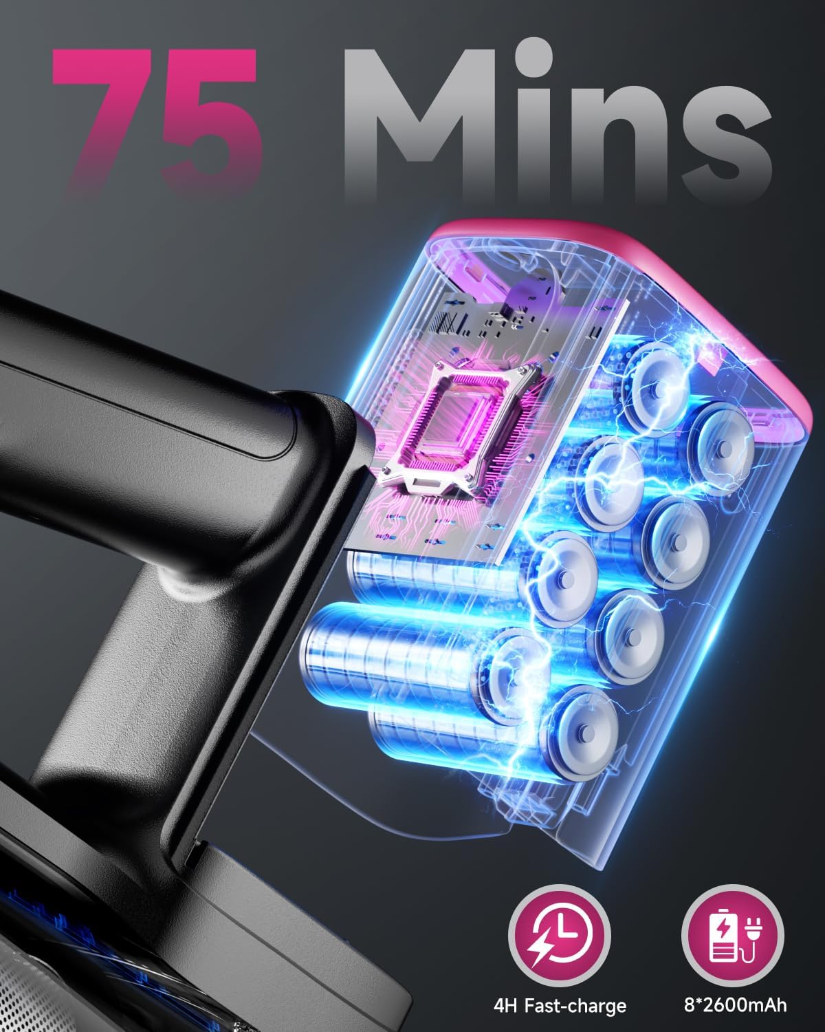 MYUAKO Cordless Vacuum Cleaner - 650W Powerful Suction | 75-Minute Runtime, 2L for Hardwood & Carpets