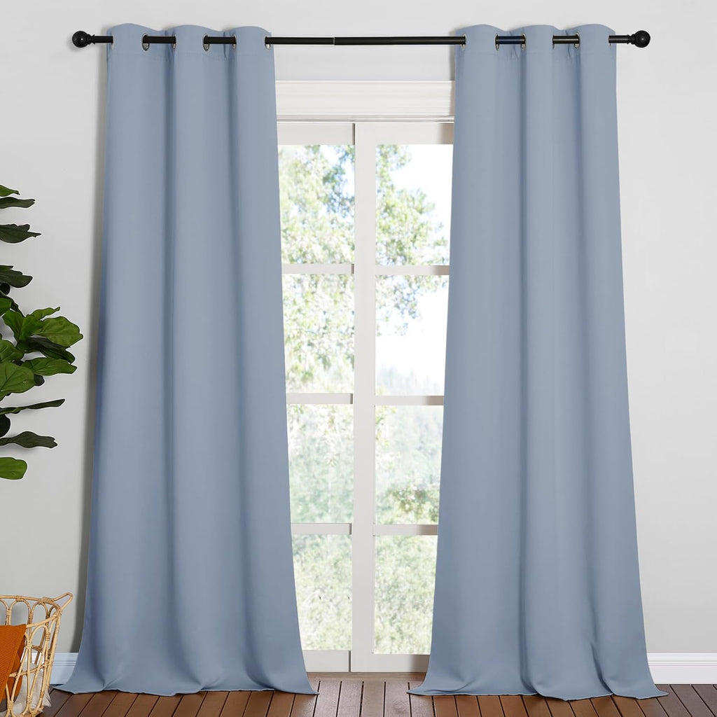 NICETOWN Vintage Blue Blackout Curtains - Thermal Insulated 90-Inch Drapes for Living Room | 2 Panels, 42" Wide