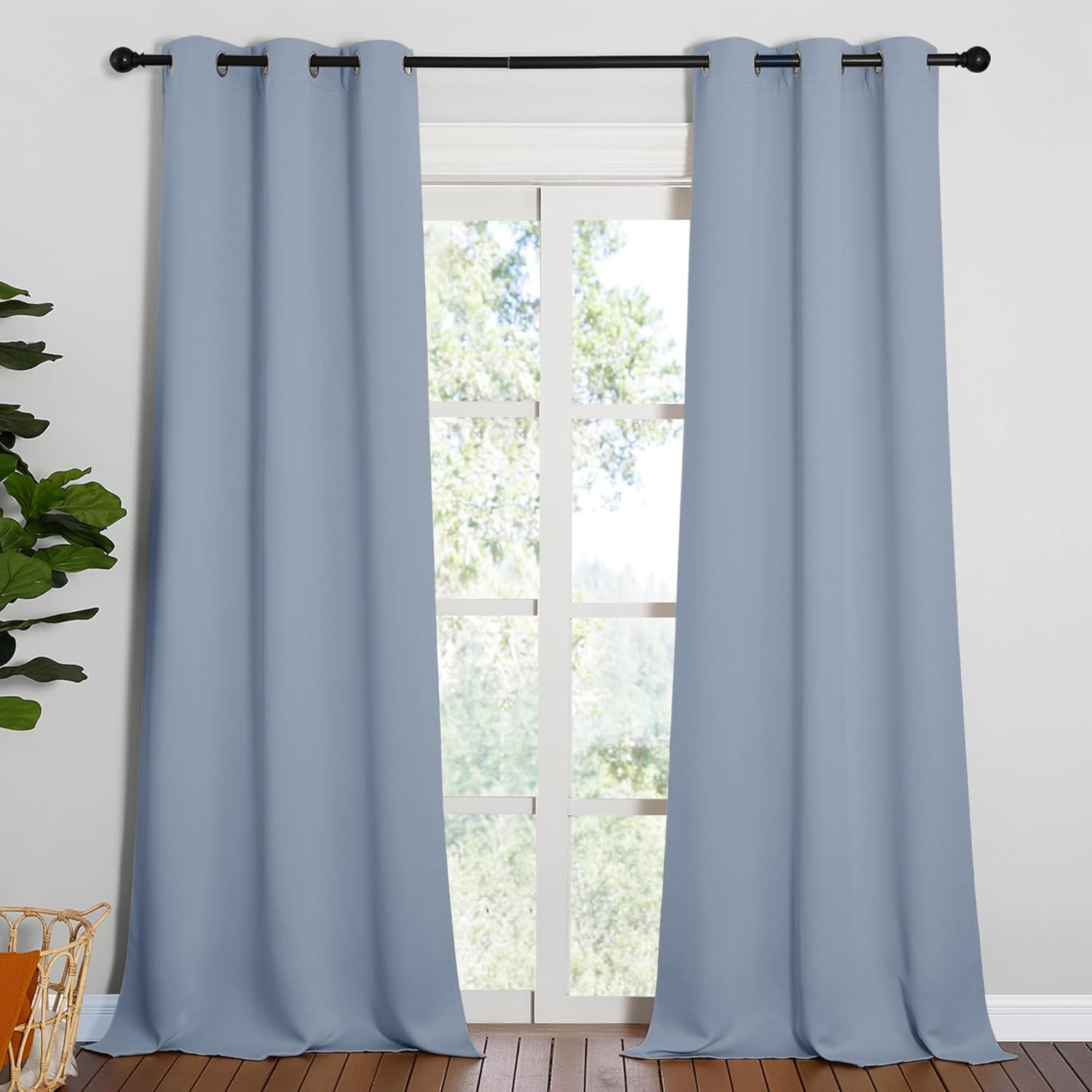NICETOWN Vintage Blue Blackout Curtains - Thermal Insulated 90-Inch Drapes for Living Room | 2 Panels, 42" Wide