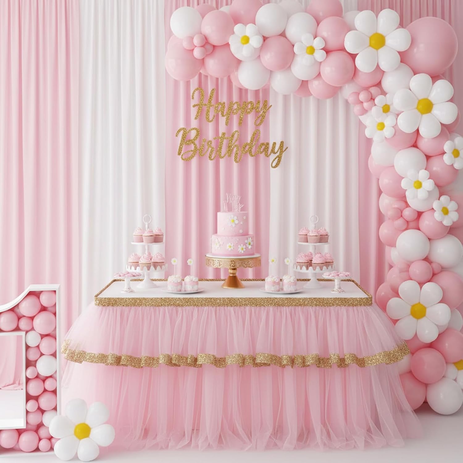 RUBFAC Latex Balloon Garland Kit - 129-Piece White & Pink Balloons for Birthday, Wedding, Baby Shower | 5-12 Inch Sizes