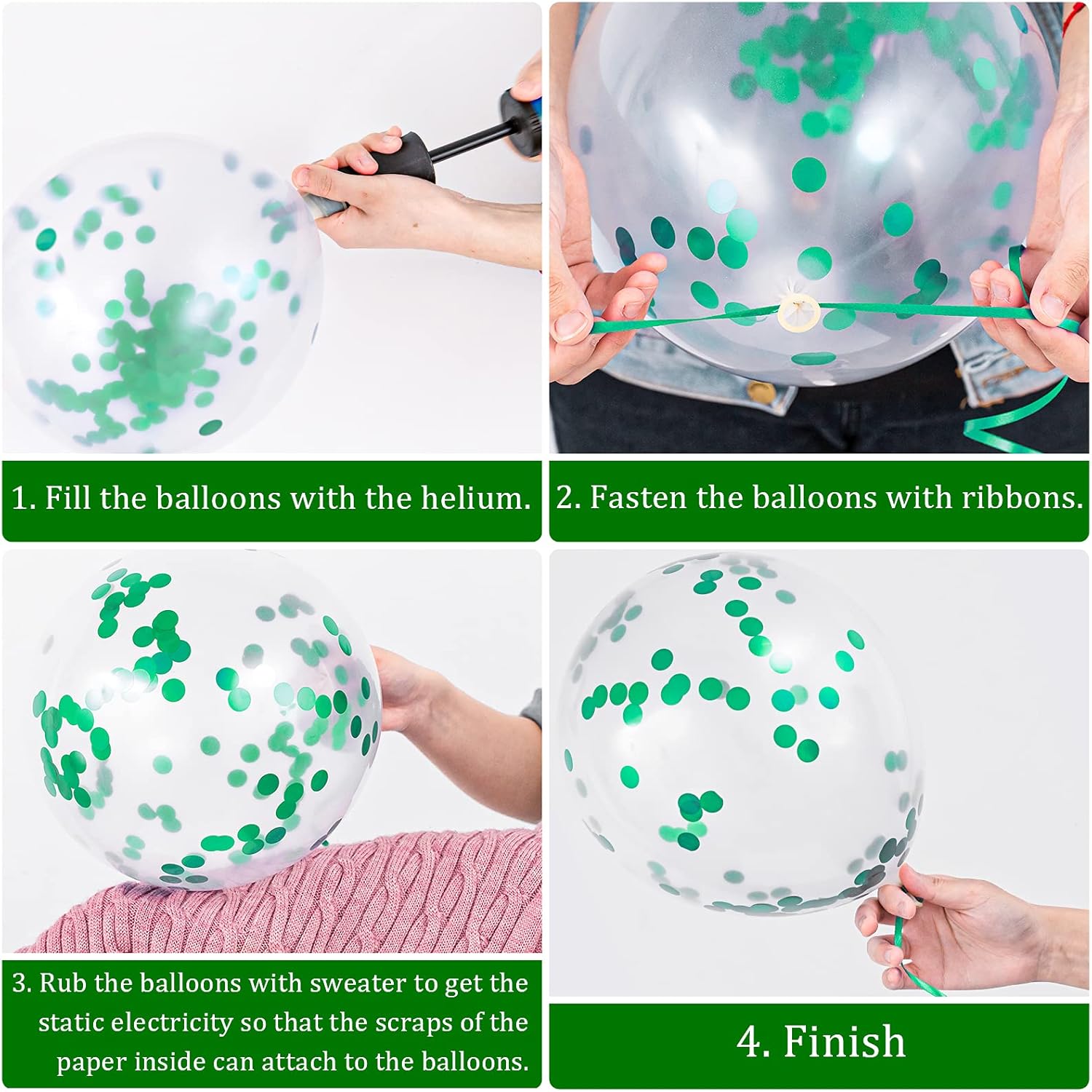 Whaline Graduation Party Balloon Set - 60 Pcs with 7 Designs, Green & White Confetti, Grad Cap Decor