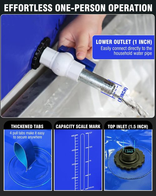 PYY Portable 264 Gallon/1000L Water Bladder - Truck Bed,Carrier Cart, Large Water Bob Bathtub Emergency Water Bladders for Outdoor RV Car Camping,Water Bladder Tank with Spigot,Overflow Kit-Blue