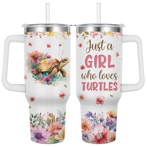 Caiibaoob Turtles Gift - 40oz Insulated Stainless Steel Tumbler with Handle (Turtle Theme)