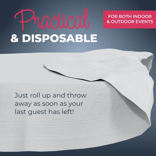 HOUZZKINGZ USA Paper Tablecloths for Round Tables | 4 Pack | White, 3-Ply Premium Paper & Plastic Table Cloths for Parties, Disposable