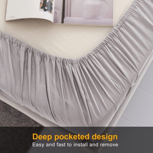 MILDLY Deep Pocket Fitted Sheet Only King Size 76"x80" 100% Long Staple Cotton Light Grey Pink Breathable Bottom Sheet Fits Up to 14" Deep Mattress
