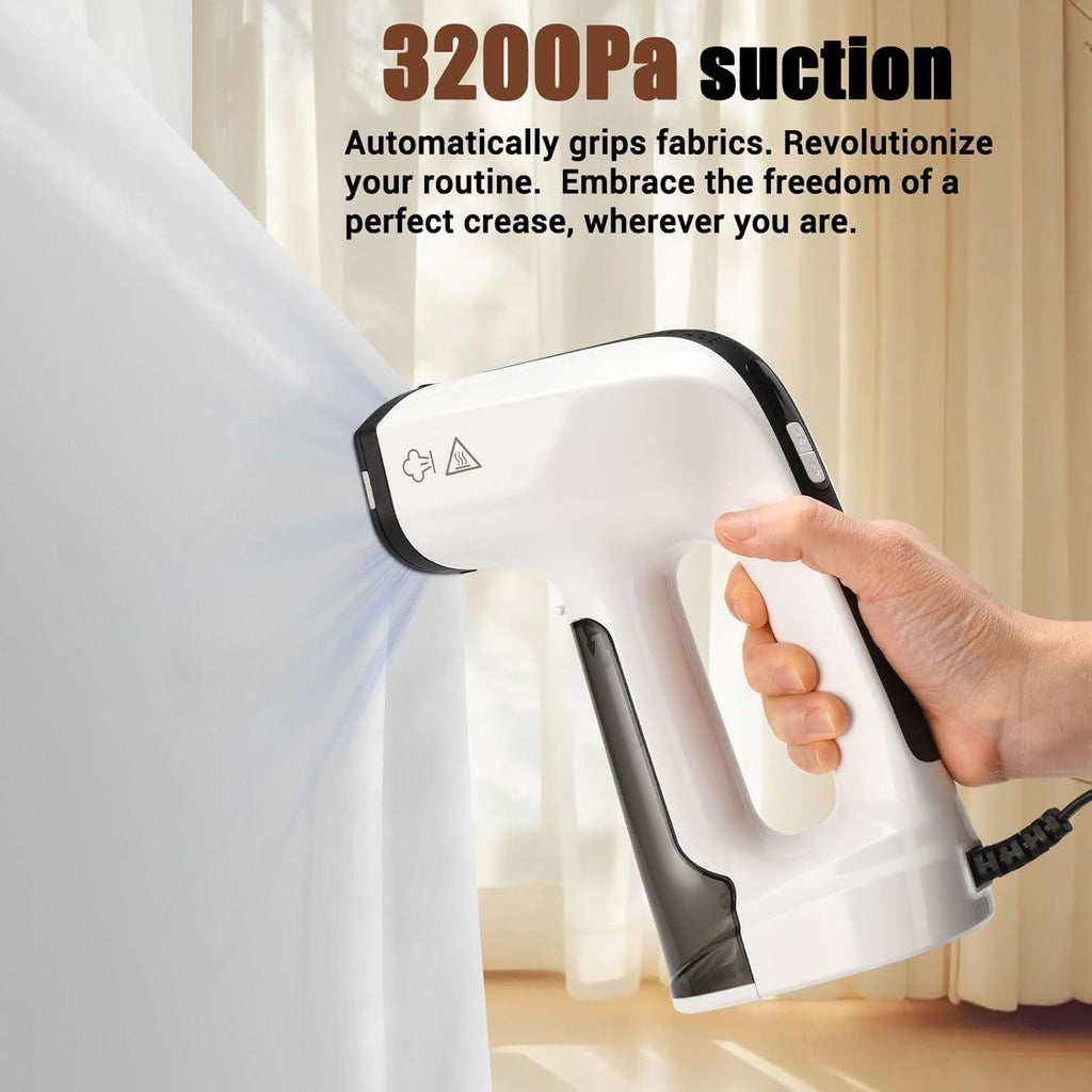 Skiennix Handheld Clothes Steamer - 3200Pa Suction, Dual Mode, LED Display, 160ml Tank - White